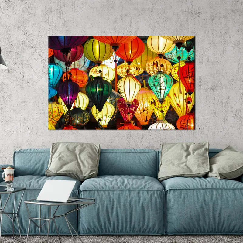 Lanterns Art Decor, Rainbow Canvas Decor, Colorful Wall Art, Asia Wall Decor, Lantern Festival Art, Wall Hanging Art, Home Decor Art, - 2