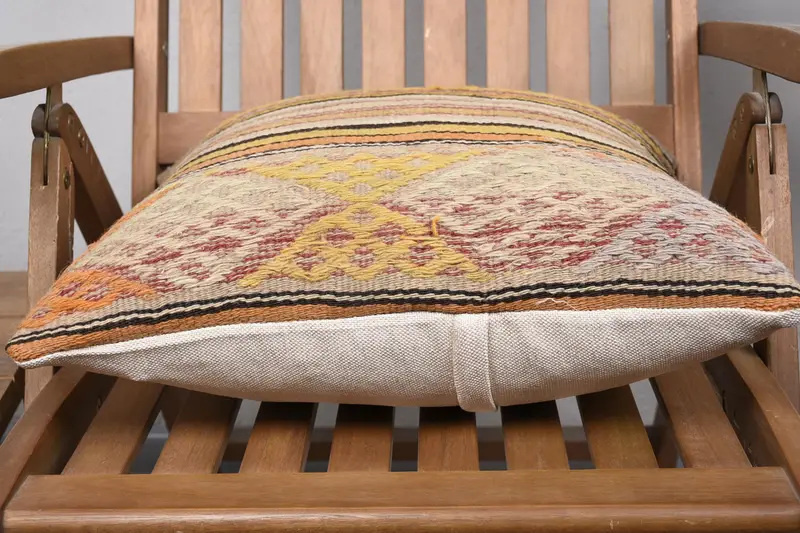 Pillow Cover, Turkish Corner Pillow, Turkish Corner Cushion, 18x18 Yellow Pillow, Kilim Pillow, Ethnical Kilim Rug Pillow, Vintage Pillow - 5