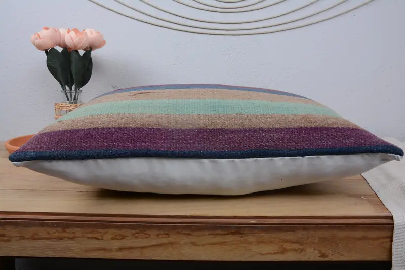 Decorative Bolster Pillow, Home Decor Pillow, Turkish Kilim Pillow, Vintage Kilim Pillow, 16x24 Blue Pillow Cover, Cushion Case - 5