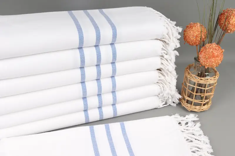 Turkish Towel Organic Cotton Sax Blue Striped, 40x71 Inches