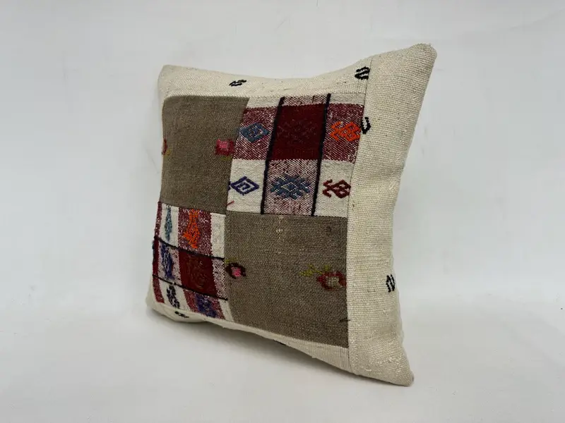 18x18 Beige Cushion Cover, Gift Pillow, Cushion Cover, Kilim Pillow Cover, Handmade Kilim Cushion, Authentic Cushion Case - 4