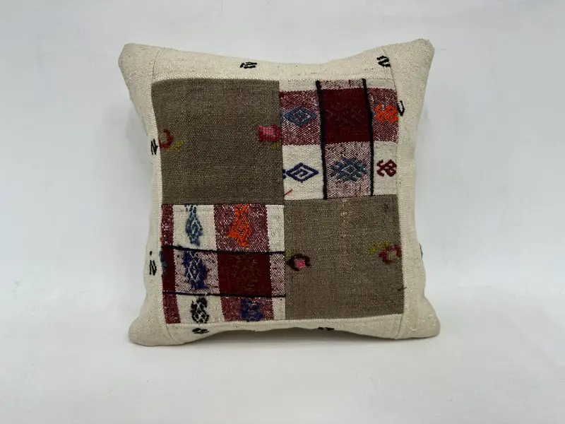 18x18 Beige Cushion Cover, Gift Pillow, Cushion Cover, Kilim Pillow Cover, Handmade Kilim Cushion, Authentic Cushion Case - 1