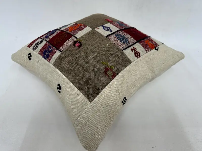 18x18 Beige Cushion Cover, Gift Pillow, Cushion Cover, Kilim Pillow Cover, Handmade Kilim Cushion, Authentic Cushion Case - 6