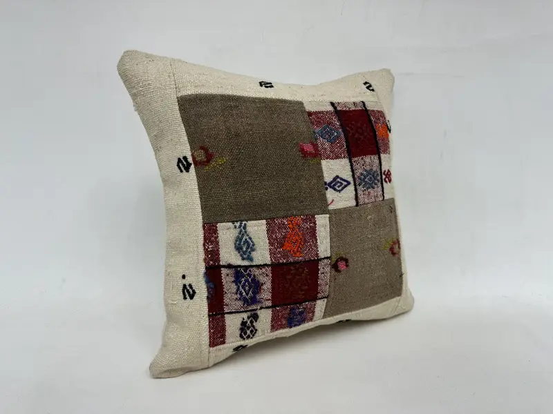 18x18 Beige Cushion Cover, Gift Pillow, Cushion Cover, Kilim Pillow Cover, Handmade Kilim Cushion, Authentic Cushion Case - 3
