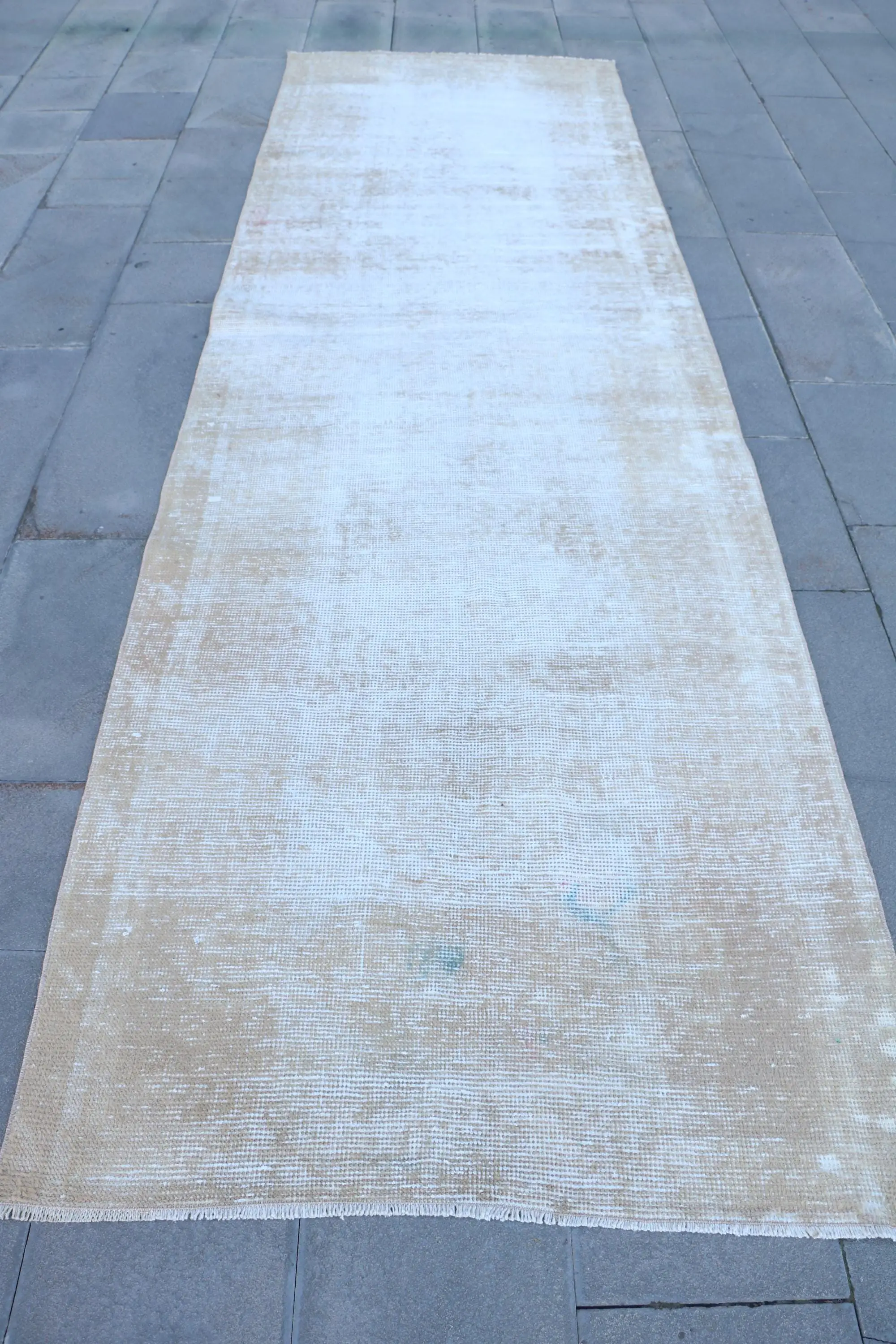Turkish Vintage Rug, 3.6x11.9 ft Runner Rug, White Ikat Rug - 1