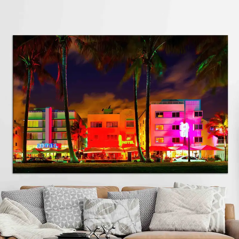 マイアミ ビーチ キャンバス: 鮮やかな都市景観アート プリント