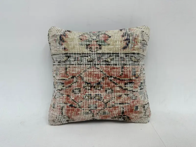 Orange & Beige Southwestern Embroidered Pillow, 12x12 Inch Throw Pillow - 1