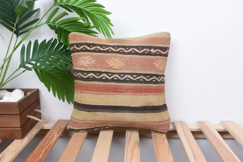 Customized Pillow, 14x14 Beige Cushion, Pillow for Sofa, Pillow Cover, Boho Pillow, Ethnic Pillow Case, Gift Pillow, Nomadic Pillow Case - 1