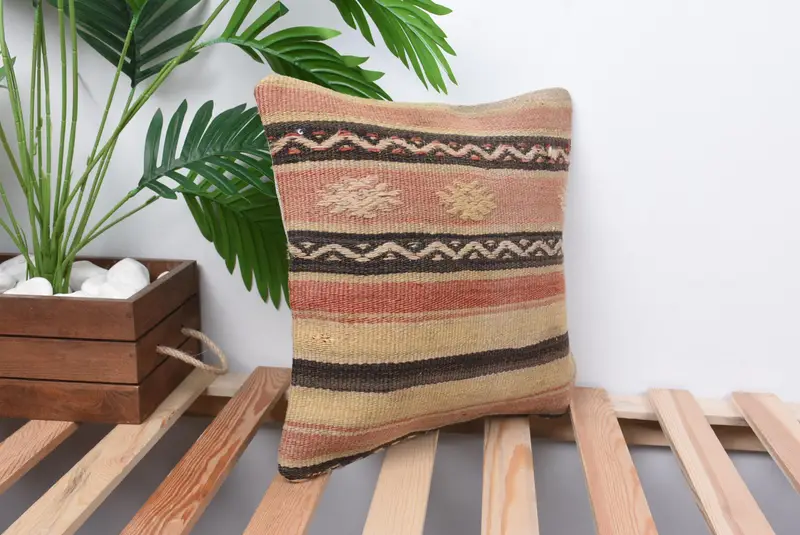 Customized Pillow, 14x14 Beige Cushion, Pillow for Sofa, Pillow Cover, Boho Pillow, Ethnic Pillow Case, Gift Pillow, Nomadic Pillow Case - 4