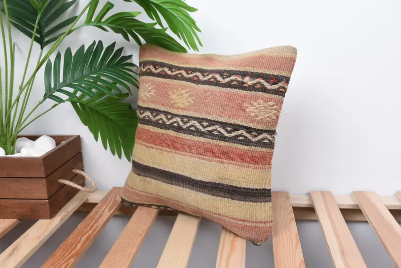 Customized Pillow, 14x14 Beige Cushion, Pillow for Sofa, Pillow Cover, Boho Pillow, Ethnic Pillow Case, Gift Pillow, Nomadic Pillow Case - 5