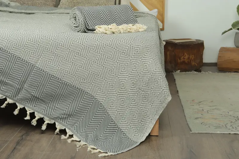 Turkish Blanket, 92x80 Cotton Diamond Towel, Housewarming Gift, Memorial Gift, Monogram Blanket, Beach Bachelorette Party Decorations, Organic Throw - 1