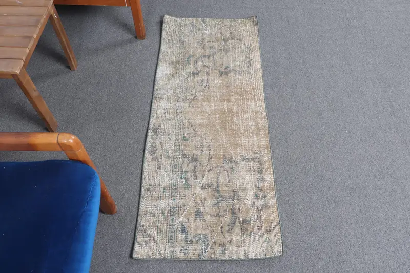 Brauner und blauer Patchwork-Teppich, 1,7 x 4,3 Fuß, schickes Dekor