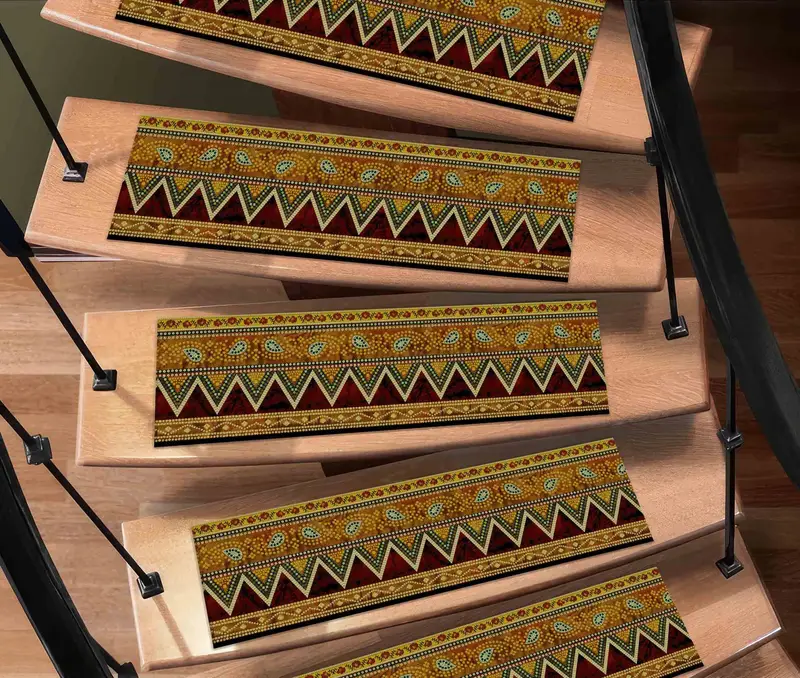 Yellow Geometric Printed Rug with Ethnic Aztec Flower Design