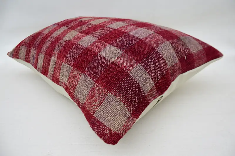 Boho Throw Pillow Sham, Cushion, Handmade Rug Seat Cushion Case, Pillow for Couch, Turkish Pillow, 16x24 Red Pillow Case, Gift Pillow - 6