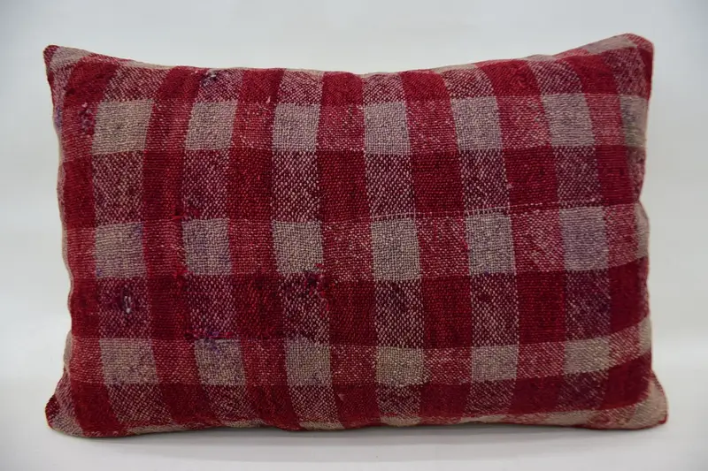 Boho Throw Pillow Sham, Cushion, Handmade Rug Seat Cushion Case, Pillow for Couch, Turkish Pillow, 16x24 Red Pillow Case, Gift Pillow - 4