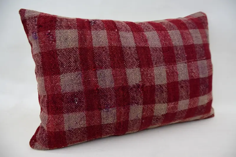 Boho Throw Pillow Sham, Cushion, Handmade Rug Seat Cushion Case, Pillow for Couch, Turkish Pillow, 16x24 Red Pillow Case, Gift Pillow - 2