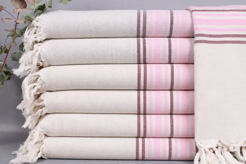 Beach Towel Turkish Cotton Pink-Burgundy Striped, 38x71 Inches