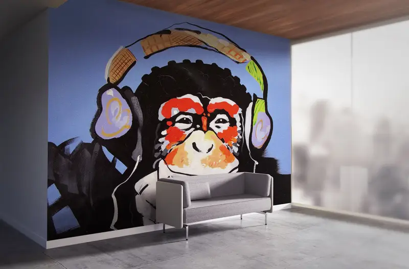 Thinking Monkey Painting, Paper Wall Art, Banksy Monkey Wall Mural, Bright Wall Paper, 3d Wall Paper, Graffiti Monkey Wall Paper, - 6