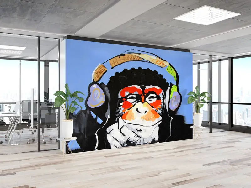 Thinking Monkey Painting, Paper Wall Art, Banksy Monkey Wall Mural, Bright Wall Paper, 3d Wall Paper, Graffiti Monkey Wall Paper, - 8