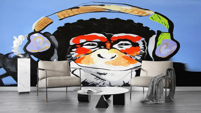 Thinking Monkey Painting, Paper Wall Art, Banksy Monkey Wall Mural, Bright Wall Paper, 3d Wall Paper, Graffiti Monkey Wall Paper, - 7