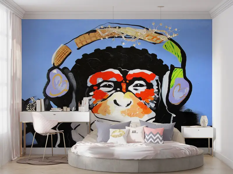 Thinking Monkey Painting, Paper Wall Art, Banksy Monkey Wall Mural, Bright Wall Paper, 3d Wall Paper, Graffiti Monkey Wall Paper, - 2