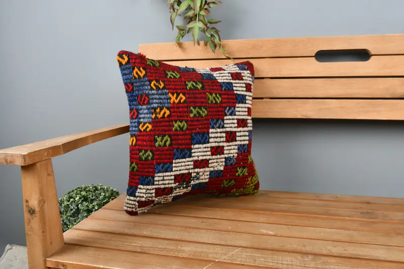 16x16 Red Pillow Sham, Throw Kilim Pillow, Natural Cushion Case, Cushion, Vintage Kilim Pillow, Kilim Cushion Sham, Ethnic Throw Pillow Cover - 1