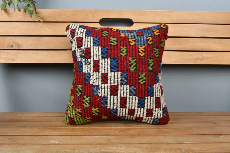 16x16 Red Pillow Sham, Throw Kilim Pillow, Natural Cushion Case, Cushion, Vintage Kilim Pillow, Kilim Cushion Sham, Ethnic Throw Pillow Cover - 6
