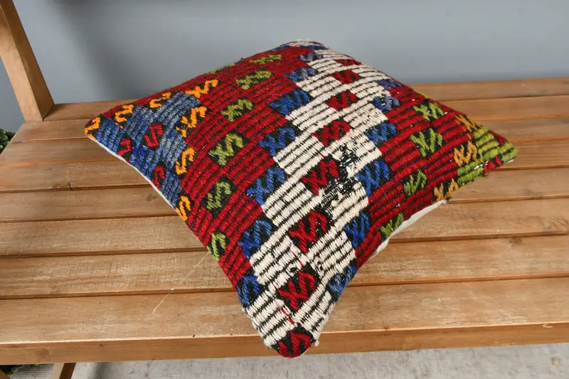 16x16 Red Pillow Sham, Throw Kilim Pillow, Natural Cushion Case, Cushion, Vintage Kilim Pillow, Kilim Cushion Sham, Ethnic Throw Pillow Cover - 2