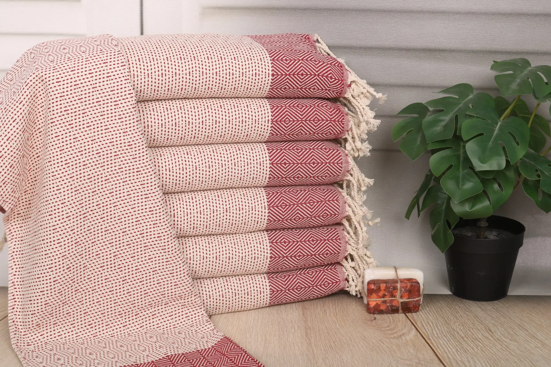 Personalized Burgundy Turkish Hand Towel Embroidered Diamond, 36x18 Inches - 1