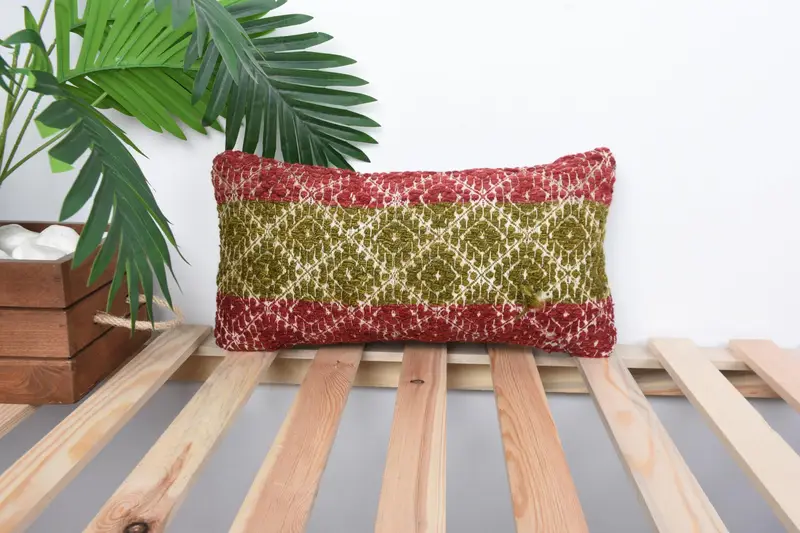 Decorative Throw Pillow Case, Handmade Kilim Cushion, Pillow for Sofa, Customized Pillow, Pillow, Pillow for Couch, 8x16 Red Cushion Cover - 1