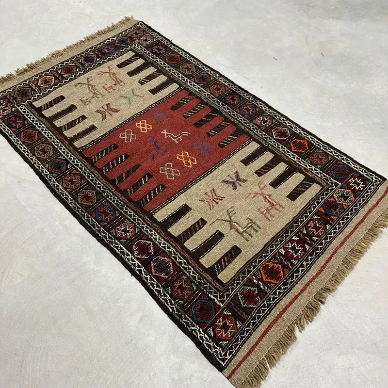 Vintage 3.1x5.3 ft Halı, Accent Türk Halısı, Kahverengi Kırmızı Bitkiler ve ağaçlar Halı - 1