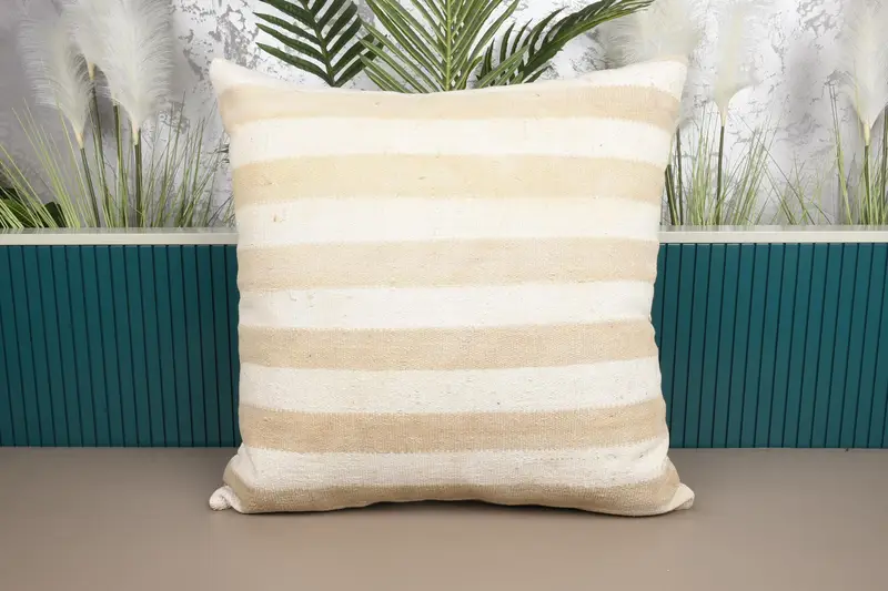 50x50 cm Woven Turkish Cushion Case, Striped Antique DesignerBrown Pillow Cover - 1