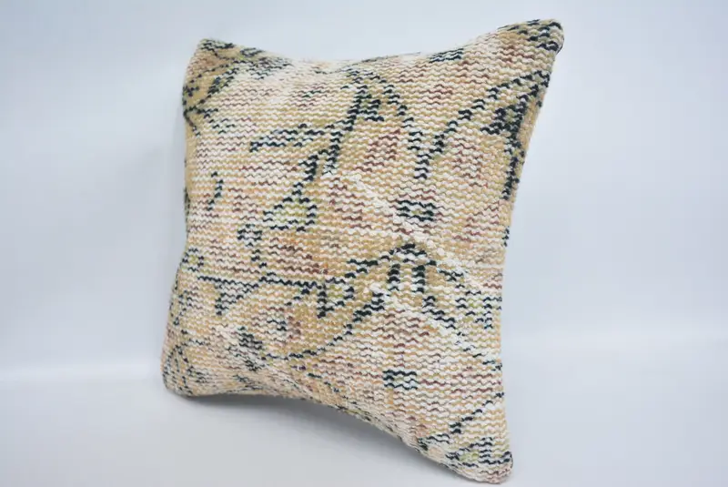 Cushion Cover, Antique Pillows, Shabby Chic Pillow Sham, Rustic Pillow Case, Ethnical Kilim Rug Pillow, 14x14 Beige Pillow Sham, Kilim Pillow Cover - 4