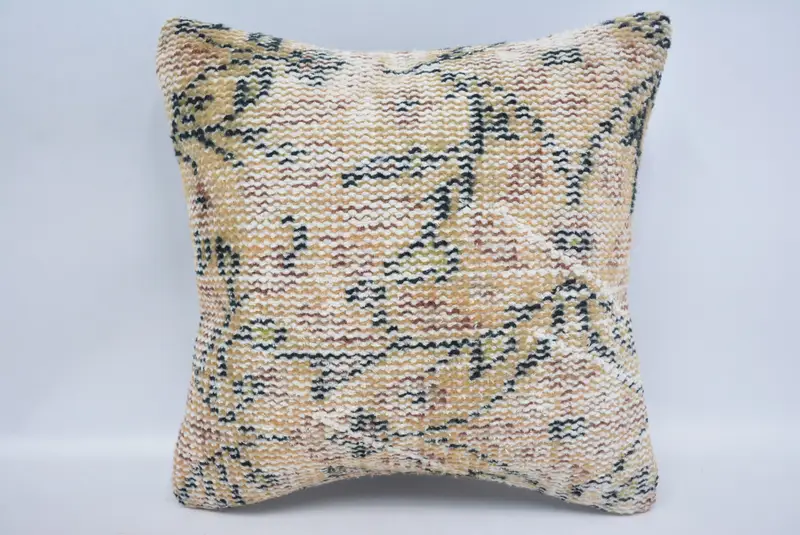 Cushion Cover, Antique Pillows, Shabby Chic Pillow Sham, Rustic Pillow Case, Ethnical Kilim Rug Pillow, 14x14 Beige Pillow Sham, Kilim Pillow Cover - 1