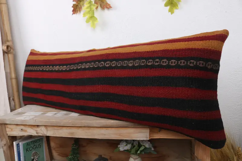 Cotton Pillow Sham, Ethnical Kilim Rug Pillow, Turkish Pillow, Turkish Kilim Pillow, Cushion Cover, 12x36 Red Pillow Cover, Neutral Pillow Sham - 4