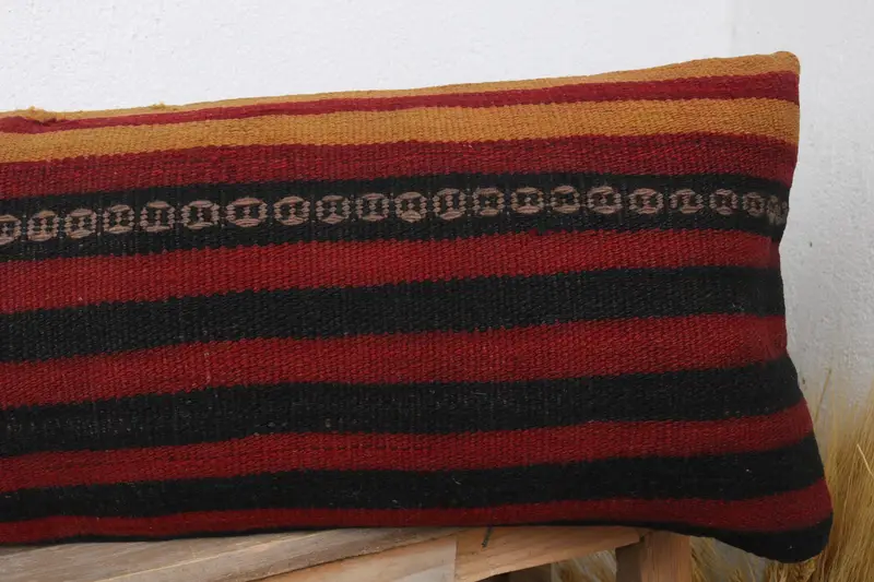 Cotton Pillow Sham, Ethnical Kilim Rug Pillow, Turkish Pillow, Turkish Kilim Pillow, Cushion Cover, 12x36 Red Pillow Cover, Neutral Pillow Sham - 5