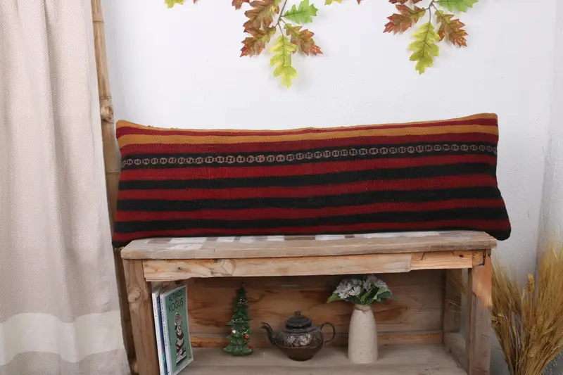Cotton Pillow Sham, Ethnical Kilim Rug Pillow, Turkish Pillow, Turkish Kilim Pillow, Cushion Cover, 12x36 Red Pillow Cover, Neutral Pillow Sham - 1