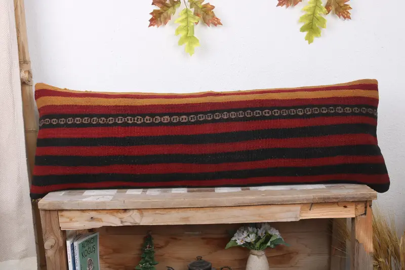 Cotton Pillow Sham, Ethnical Kilim Rug Pillow, Turkish Pillow, Turkish Kilim Pillow, Cushion Cover, 12x36 Red Pillow Cover, Neutral Pillow Sham - 2