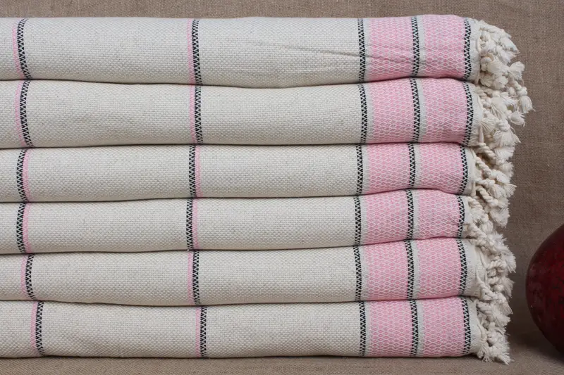 Sofa Blanket Pink Striped Throw 95x103 Inches Organic Cotton