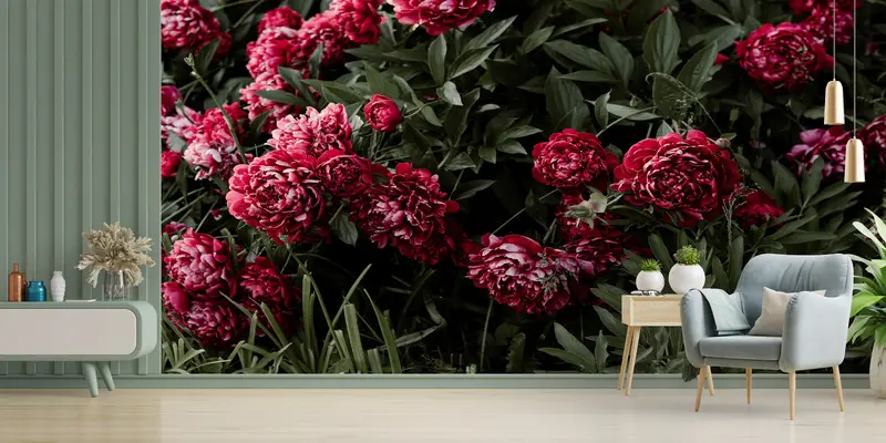 Peony Flower Wall Mural,Wall Paper Peel and Stick,Bright Wall Paper,Peony Wall Decor,Modern Wall Paper,Floral Wall Mural, - 2