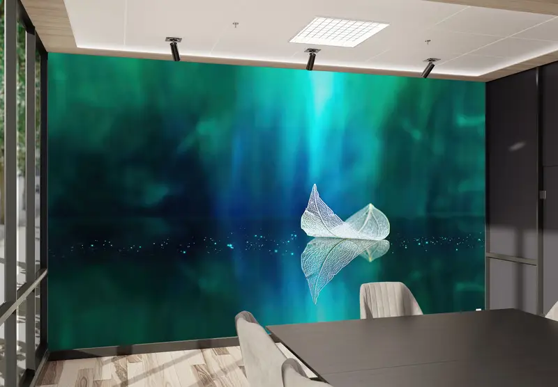 Zarif Baskılı Duvar Kağıdı: Doğanın Yaprağı ve Göl Manzarası