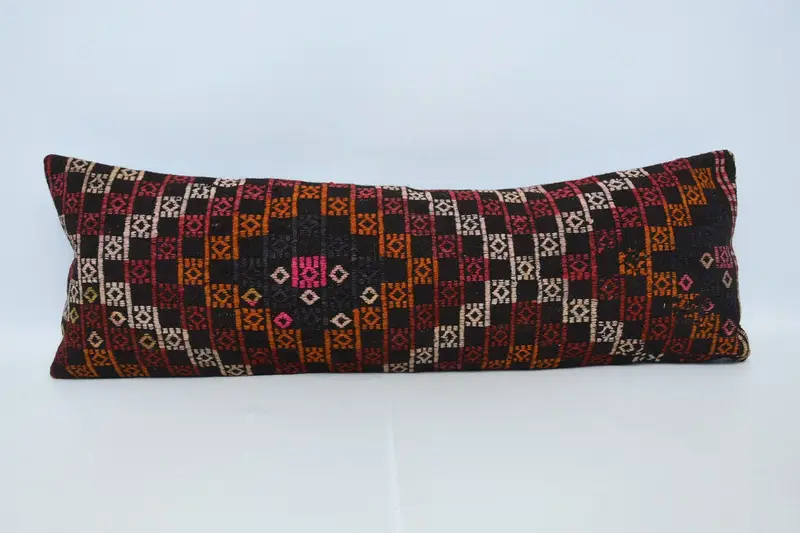 Turkish Antique Pillowcase, Red 16x48 inch Cushion Cover, Couch Cushion - 1