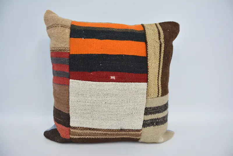 Decorative Throw Pillow Cover, Vintage Pillow, Turkish Pillow, Boho Pillow Sham Cover, 18x18 Orange Cushion Case, Pillow Sham, Hippie Throw Cushion - 1