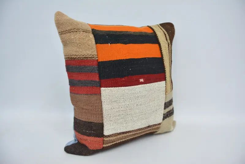 Decorative Throw Pillow Cover, Vintage Pillow, Turkish Pillow, Boho Pillow Sham Cover, 18x18 Orange Cushion Case, Pillow Sham, Hippie Throw Cushion - 3