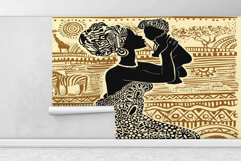African Animals Mural, Black Woman And Baby Wall Painting, Ethnic Wall Paper, African Woman Wall Print, Wall Paper Peel And Stick, - 5