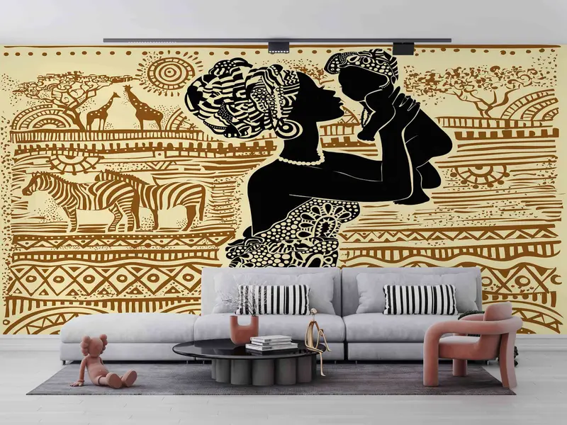 African Animals Mural, Black Woman And Baby Wall Painting, Ethnic Wall Paper, African Woman Wall Print, Wall Paper Peel And Stick, - 6