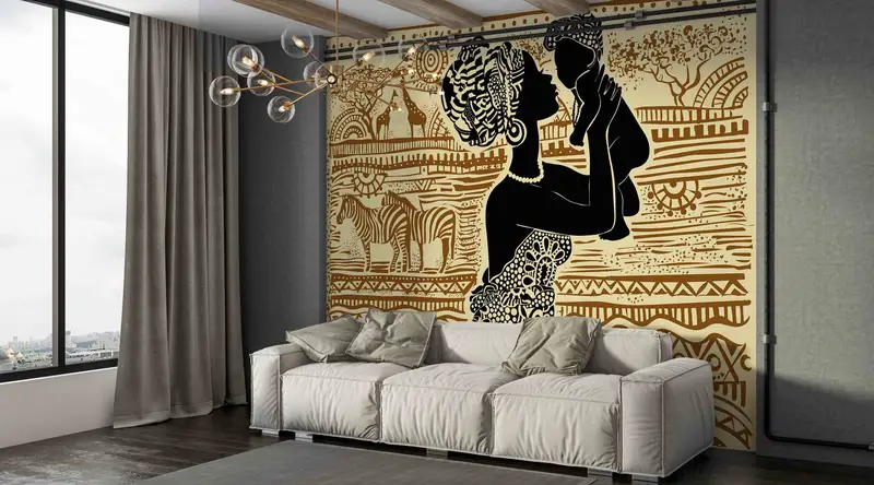 African Animals Mural, Black Woman And Baby Wall Painting, Ethnic Wall Paper, African Woman Wall Print, Wall Paper Peel And Stick, - 2