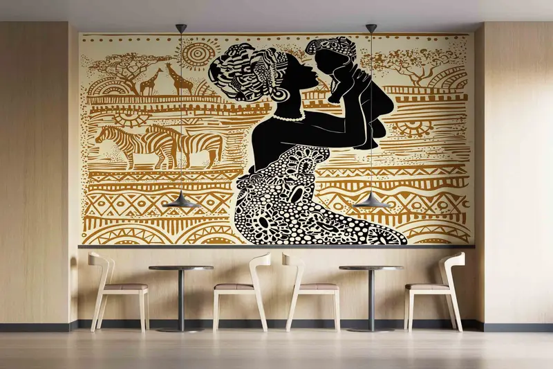 African Animals Mural, Black Woman And Baby Wall Painting, Ethnic Wall Paper, African Woman Wall Print, Wall Paper Peel And Stick, - 7