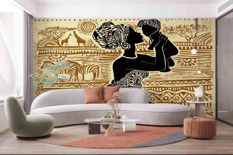 African Animals Mural, Black Woman And Baby Wall Painting, Ethnic Wall Paper, African Woman Wall Print, Wall Paper Peel And Stick, - 8