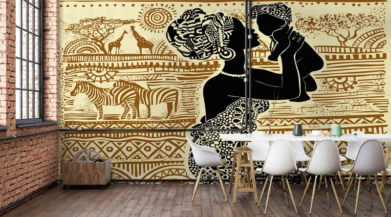 African Animals Mural, Black Woman And Baby Wall Painting, Ethnic Wall Paper, African Woman Wall Print, Wall Paper Peel And Stick, - 1